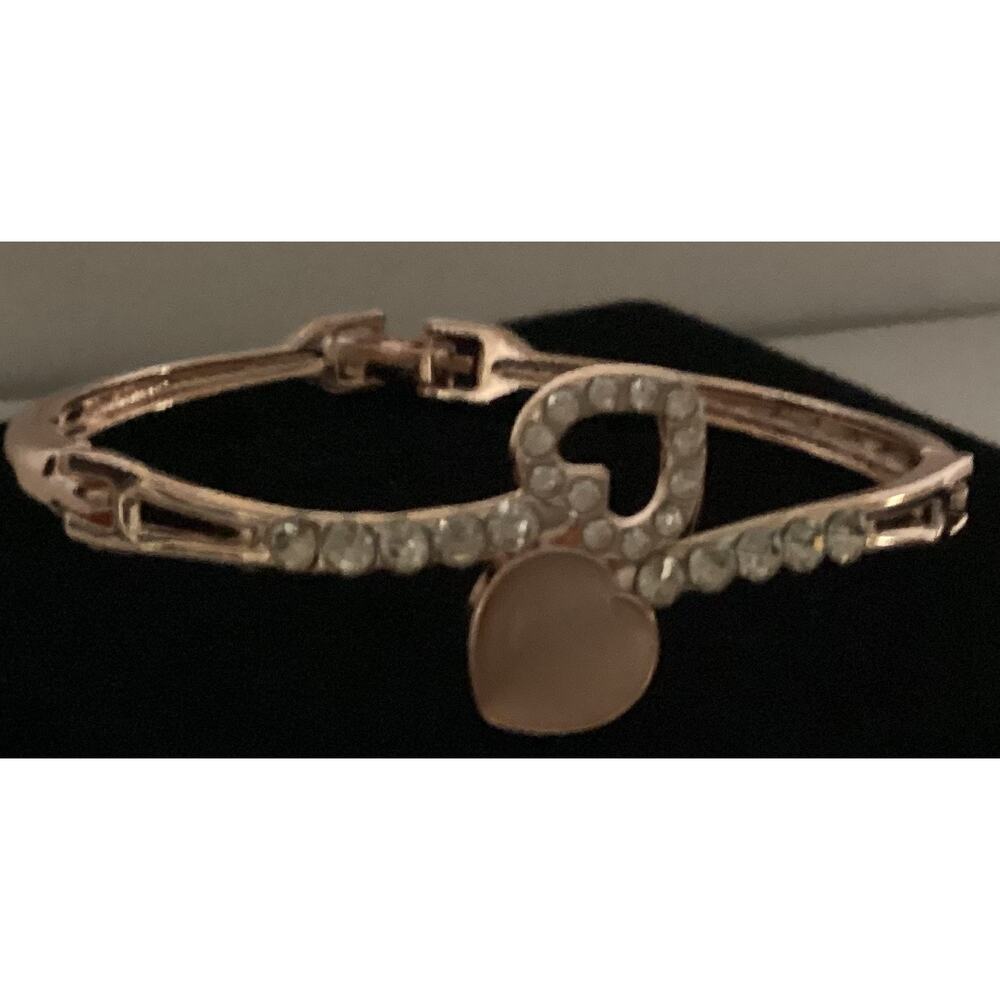2748 NWOT Rose Gold Bracelet Bangle With Pink Beads and Cubic Zirconia Crystals